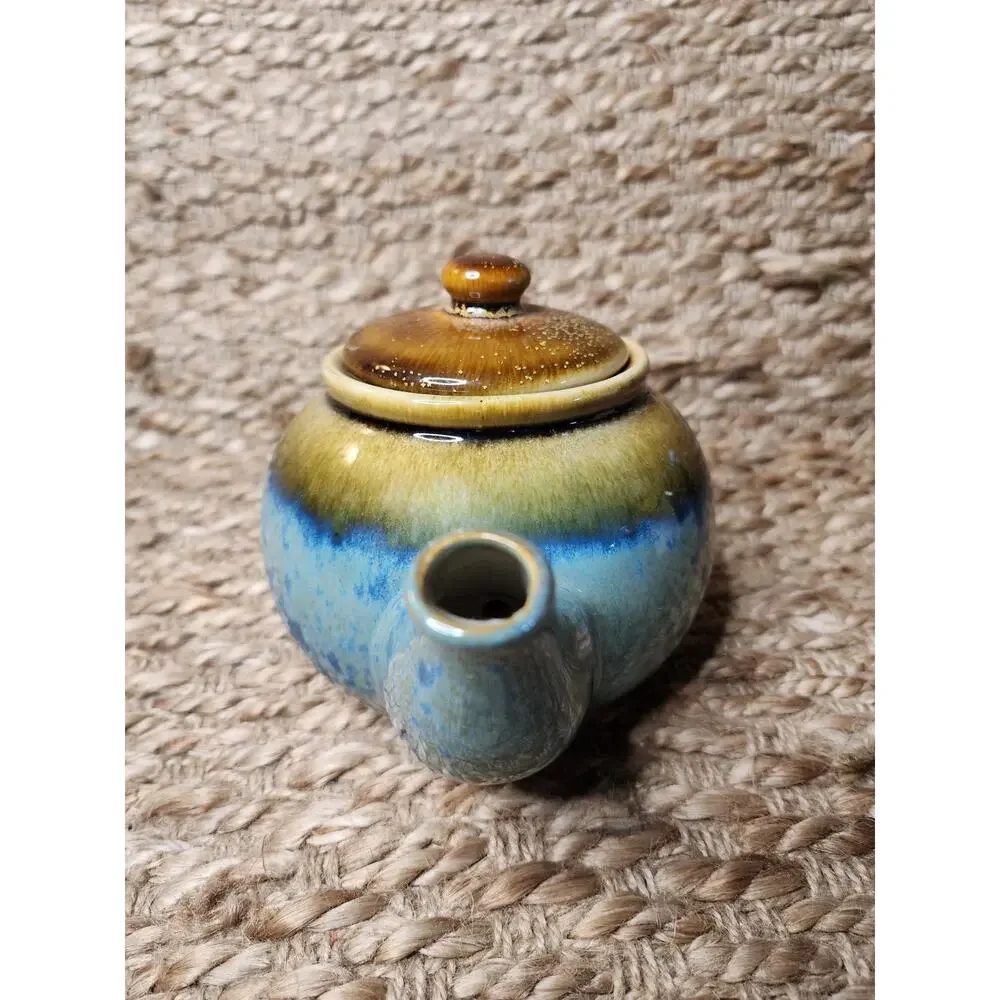 Artisanal Ceramic Teapot & Cup Set in Blue and Yellow
